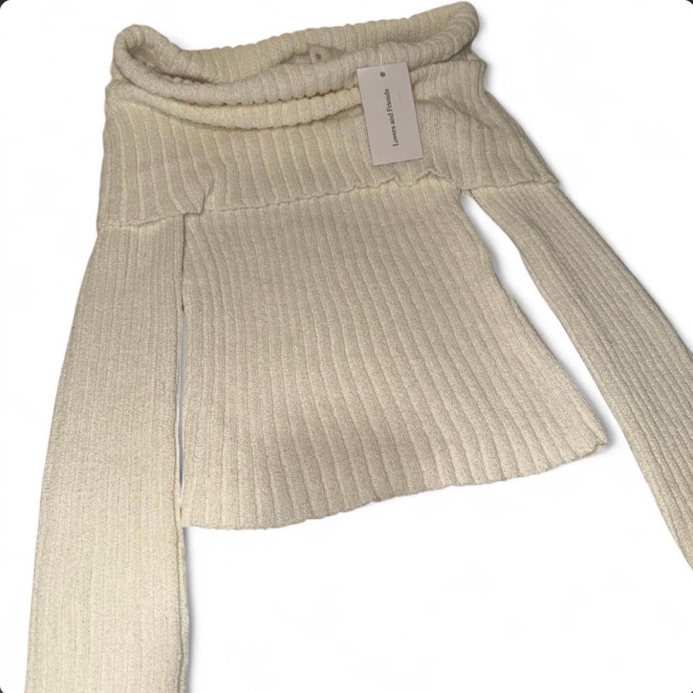 Lovers + Friends Cream Ribbed Off-Shoulder Sweater